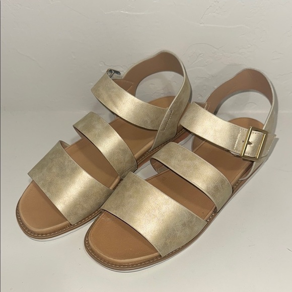 rebels Shoes - Rebels Gold Metallic Flat Sandals with Adjustable Ankle Strap